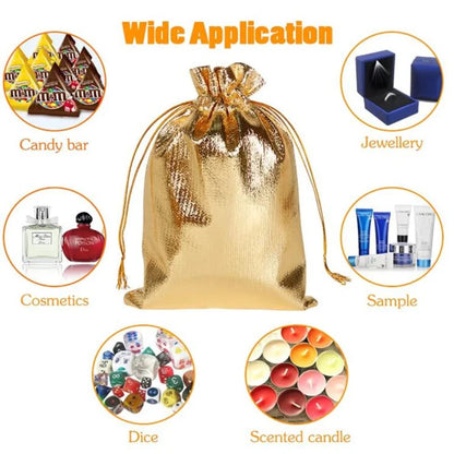 50pcs Gold Drawstring Bags – Jewelry, Candy, and Gift Pouches for Small Business Packaging