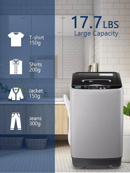 KRIB BLING Portable Full Automatic Washing Machine – 17.7 lbs with LED Display, 10 Programs, 8 Water Levels & Drain Pump