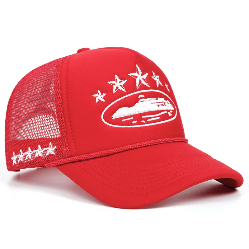 Unisex Print Mesh Trucker Cap - Hip Hop Streetwear Snapback Hat with Breathable Sunshade Design