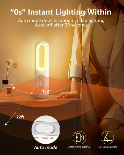 2-in-1 LED Motion Sensor Night Light & Portable Flashlight with Dusk to Dawn Sensor for Bedroom, Bathroom, Camping & Reading