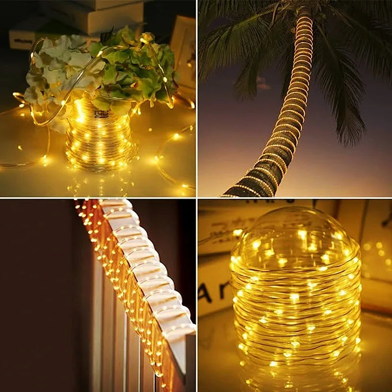 Outdoor Solar String Lights Waterproof LED Rope Tube – Christmas Fairy Garland for Garden, Tree, Yard & Fence Decor