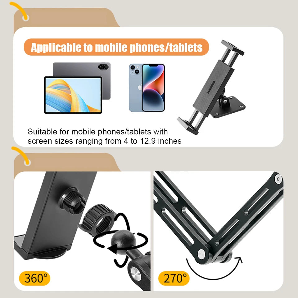 Adjustable Tablet Wall Mount Stand – 360° Rotating Long Arm Holder for 4.7–12.9" iPad, Phone & Tablet Desk Bed Cantilever Support Bracket