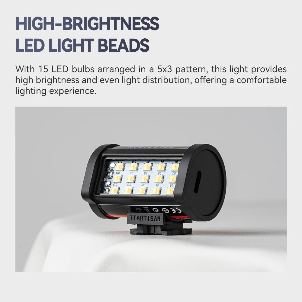 TTARTISAN Mini LED Fill Light - Magnetic Mount Retro Film Style Video Light, 0.5W, 3000/4500/6000K, CRI 95+, 300mAh Cold Shoe