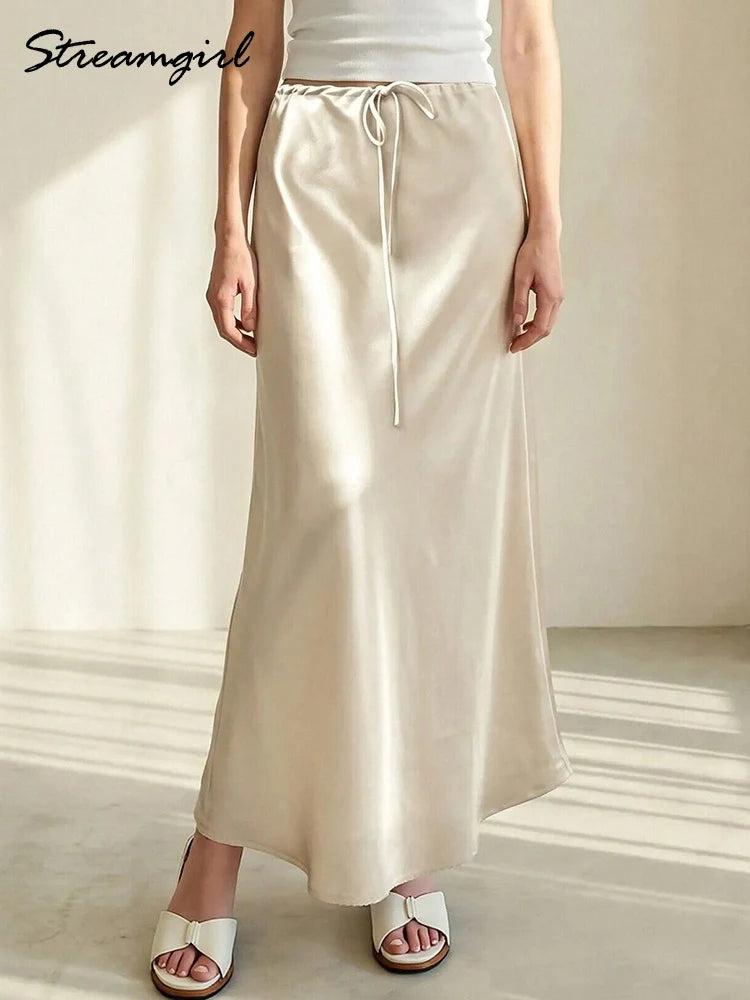 Women’s Long Satin Maxi Skirt – Luxury Shiny High Waist Straight Fit Elegant Skirt for Spring Summer Casual Fashion