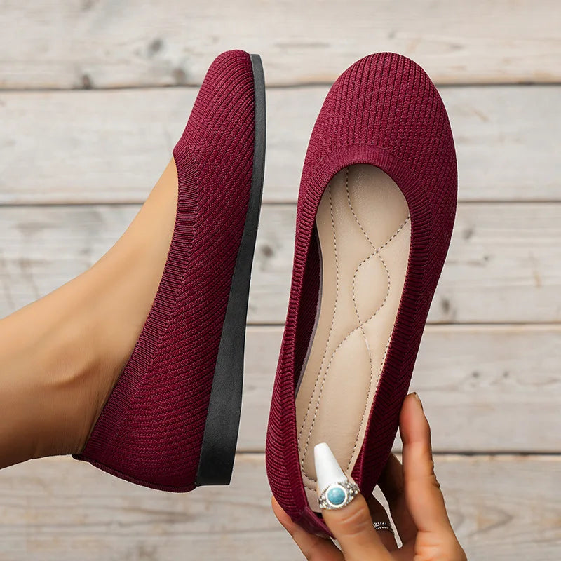 Women’s Round Toe Knit Flats – Comfortable Slip-On Ballet Shoes, Casual Office Moccasins & Plus Size Boat Shoes