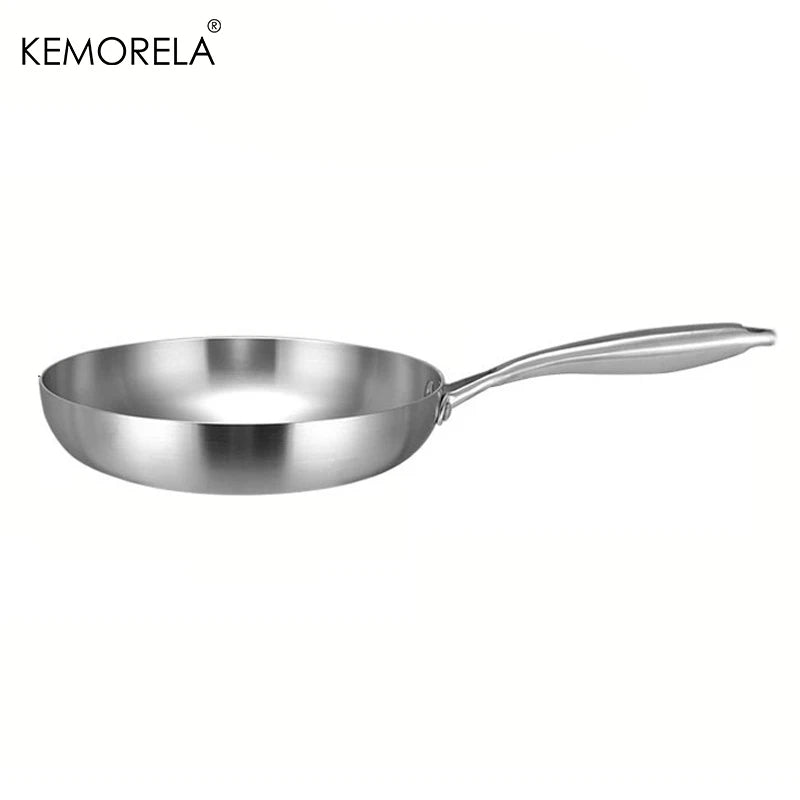 24CM Professional Grade Frying Pan - 304 Stainless Steel, 2MM Thick 5-Ply Steel Skillet & Cooking Pot