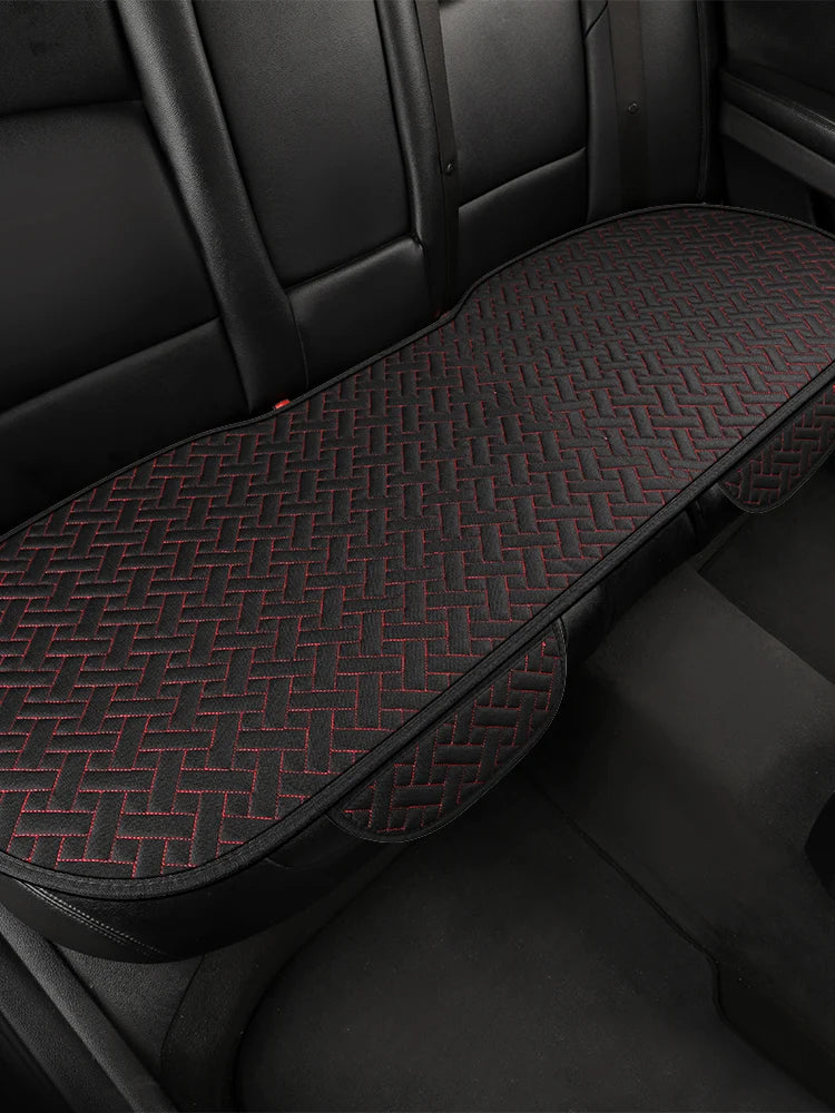 Universal Linen Car Seat Cushion - All-Season Woven Pattern Anti-Slip & Wear-Resistant Seat Cover Set