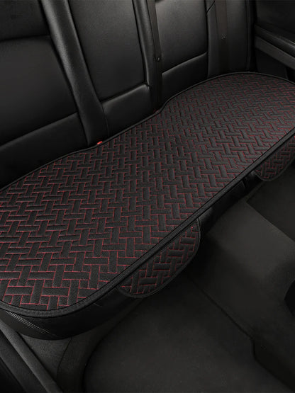 Universal Linen Car Seat Cushion - All-Season Woven Pattern Anti-Slip & Wear-Resistant Seat Cover Set