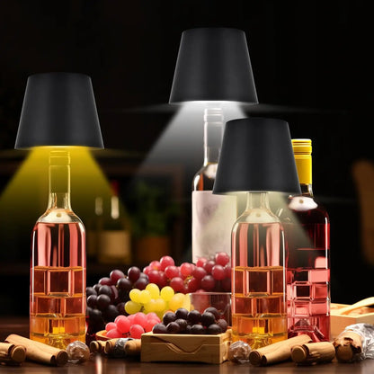 USB Rechargeable Bottle Table Lamp – Touch Control Night Light with 3-Color Stepless Dimming for Bar & Desk