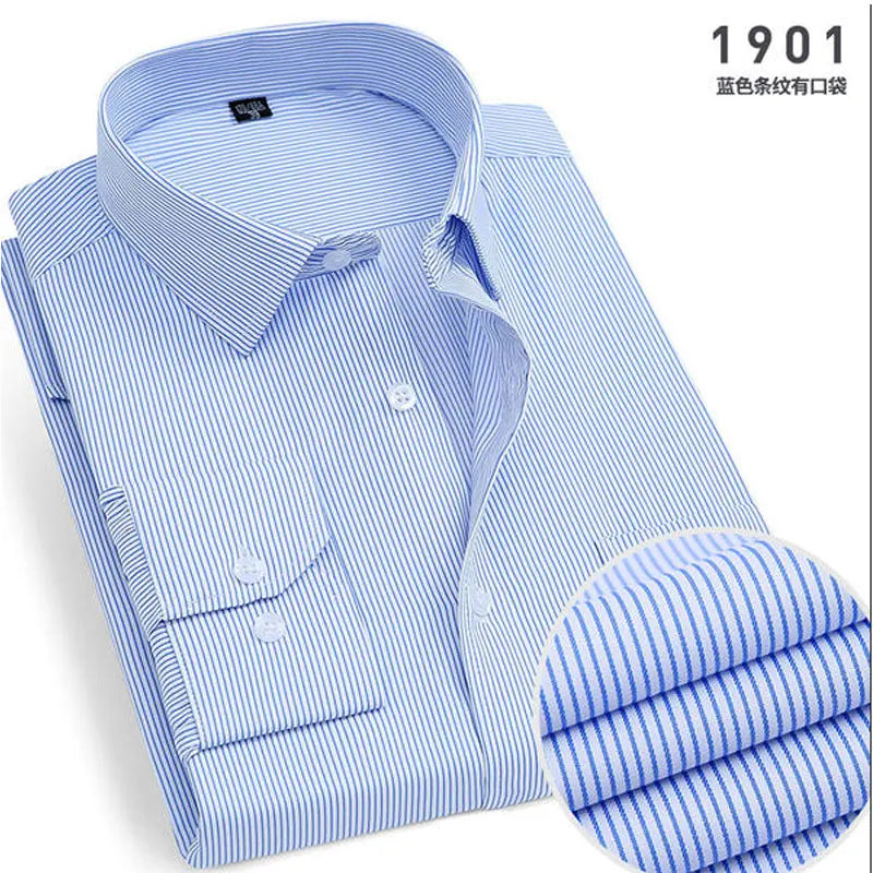 Men's Striped Long Sleeve Shirt - Slim Fit Wrinkle-Resistant Business Casual Shirt for Spring