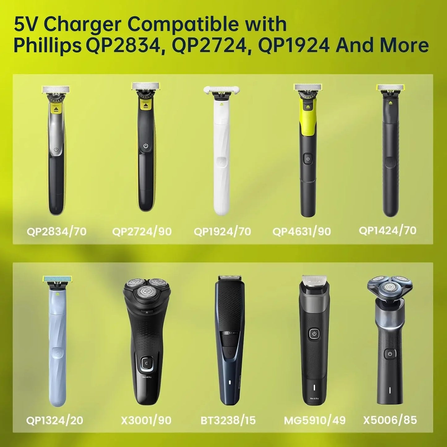 5V Type-C Shaver Adapter Charger Converter – Compatible with Philips OneBlade Shaver Models QP2724, QP2834, QP4530, QP1924 & QP1324 Power Charging Accessory