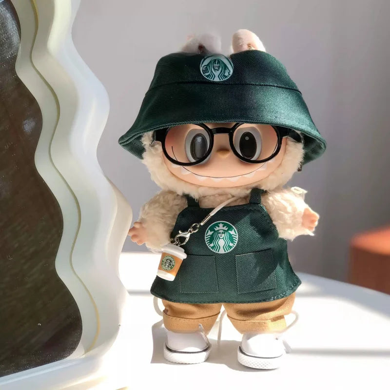 15–17cm Labubu BJD Doll Clothes — Coffee Blind Box V1/V2/V3 Retro Fashion Work Outfit Replacement Suit Toy
