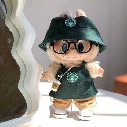 15–17cm Labubu BJD Doll Clothes — Coffee Blind Box V1/V2/V3 Retro Fashion Work Outfit Replacement Suit Toy