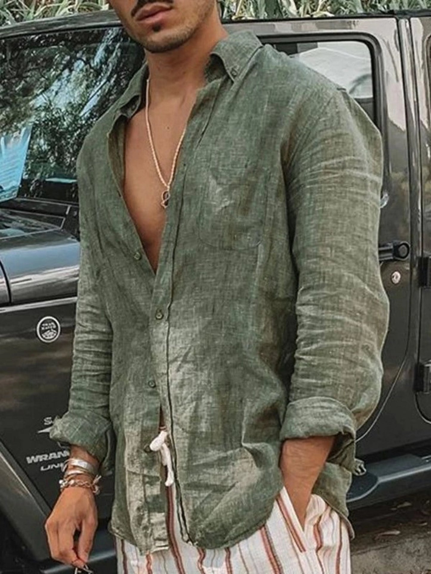 Men's Solid Color Long Sleeve Shirt - Lightweight Casual Lapel Shirt for Outdoor Wear