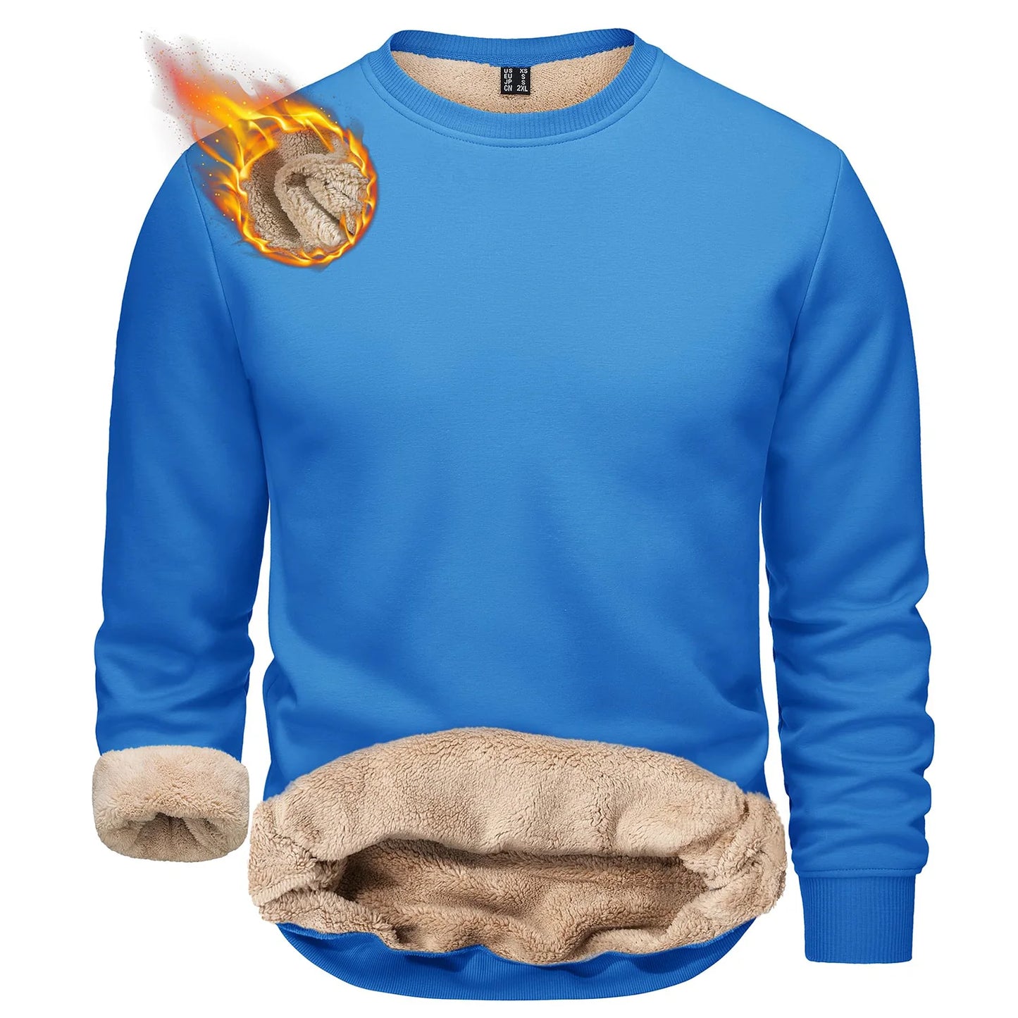 TACVASEN Men’s Winter Fleece Sweatshirt – Thicken Sherpa-Lined Crewneck Pullover, Warm Heavy Winter Top, No Hood
