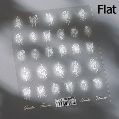 5D Gold Stamped Nail Art Stickers - Silver Sun Stars Snake Chinese Style Self-Adhesive Manicure Decals