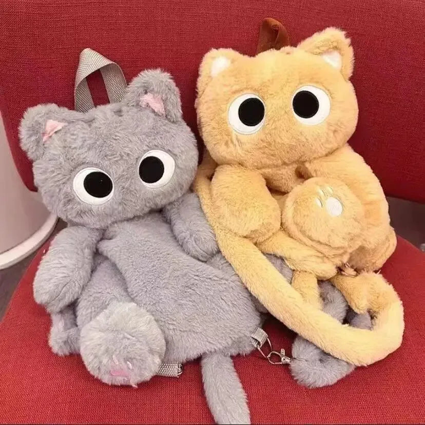 40cm Kawaii Big Eyes Cat Plush Toy Backpack – Cute, Large-Capacity Stuffed Animal Bag for Boys, Girls, & Women