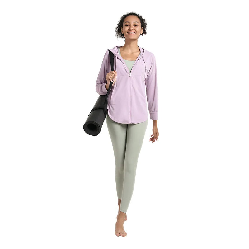 Women’s Lightweight Zip Up Yoga Hoodie Jacket – Long Sleeve Summer Sun Protection Sports Running Workout Activewear Cover-Up