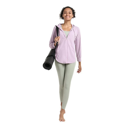 Women’s Lightweight Zip Up Yoga Hoodie Jacket – Long Sleeve Summer Sun Protection Sports Running Workout Activewear Cover-Up
