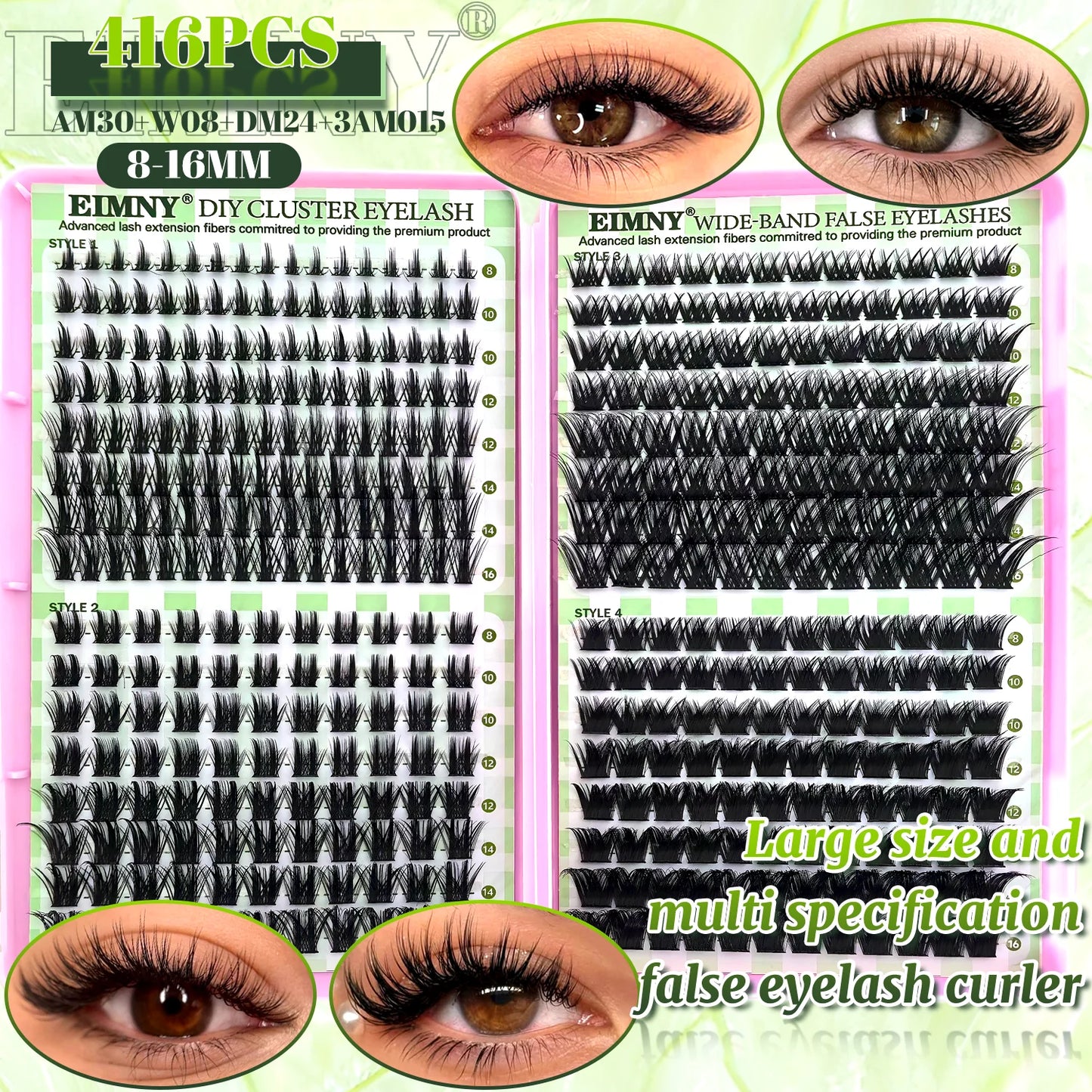 Top & Bottom Lash Extension Kit – 250/740 Cluster Fluffy Volume Mix Lengths DIY Eyelash Set for Bold Bombshell & Natural Lash Looks
