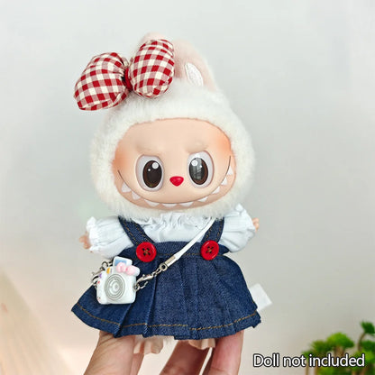 Mini Doll Clothes & Accessories — 15–17cm Labubu & 10cm Cotton Doll Outfit, Pink Hoodie & Yarn Skirt (No Doll)