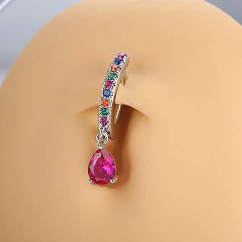 Stainless Steel Crystal Belly Button Ring - Fashion Drip Clicker Navel Piercing Jewelry for Women