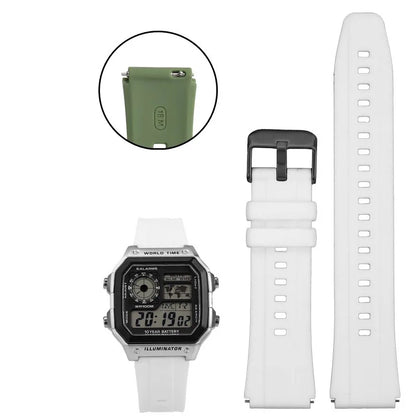 Rubber Silicone Watch Strap for Casio AE-1200, AE-1300, A158, A168W, F-91W & GW400 Series - Replacement Sport Watchband