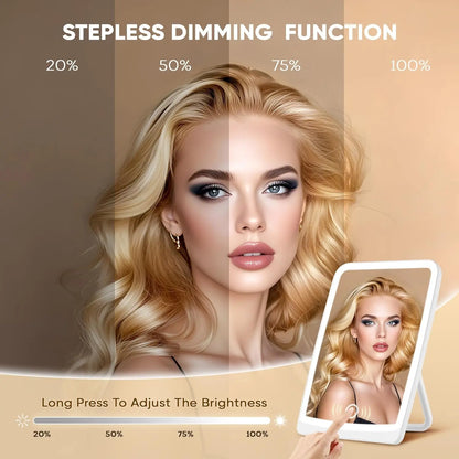 LED Compact Rechargeable Makeup Mirror – Dimmable Touchscreen with 3-Color Lighting, Lighted Travel & Tabletop Cosmetic Mirror