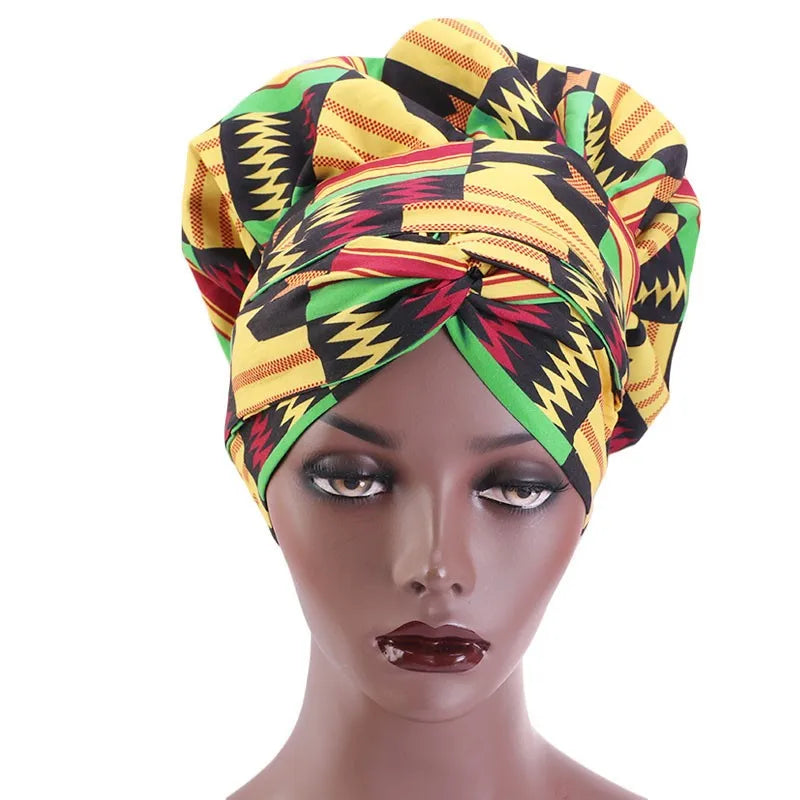 African Satin Lined Bonnet with Long Ribbon - Floral Ankara Print Head Wrap Turban Cap for Women