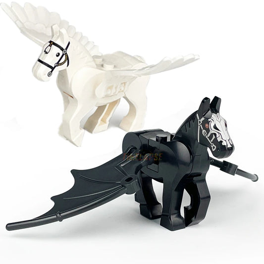 2PCS Magic Scene Pegasus Wings Building Block Set – Black & White Warhorse Model Bricks Kit for Kids