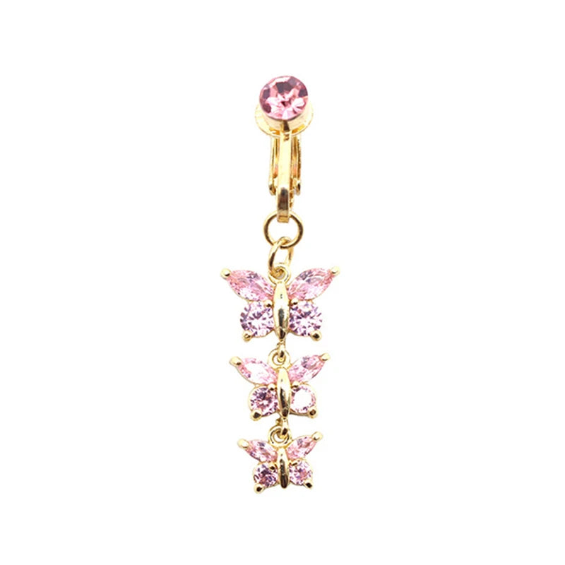 Faux Butterfly Leaves Belly Piercing – Dangling Clip-On Fake Navel & Cartilage Earring for Umbilical Piercing