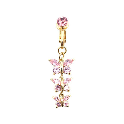 Faux Butterfly Leaves Belly Piercing – Dangling Clip-On Fake Navel & Cartilage Earring for Umbilical Piercing