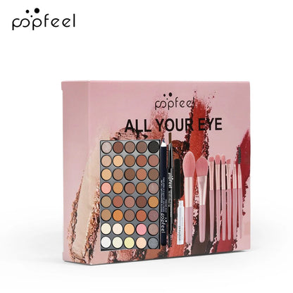 POPFEEL 40-Color Eyeshadow Palette & Eye Makeup Kit — Eyebrow Pencil, Eyeliner, Mascara + Brushes