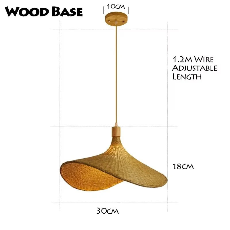 Bamboo Pendant Lamp Ceiling Light - Handwoven Rattan Wicker Hanging Fixture for Dining Room, Bedroom & Indoor Home Decor