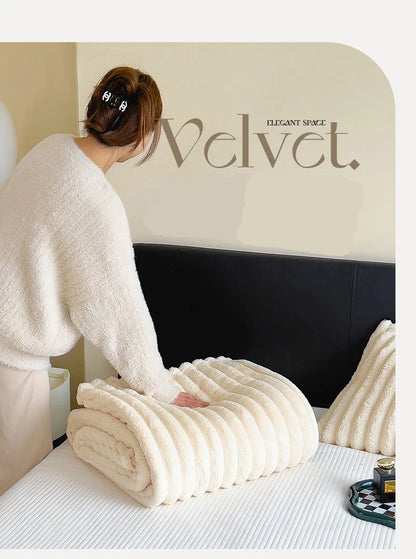 Solid Color Rabbit Plush Blanket - Office Nap Shawl, Air Conditioning Blanket & Sofa Cover