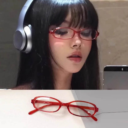 2024 Girls Y2K Retro Oval Glasses - Red & Green Frame, Anti-Blue Light Eyewear for Computer & Seaside Driving
