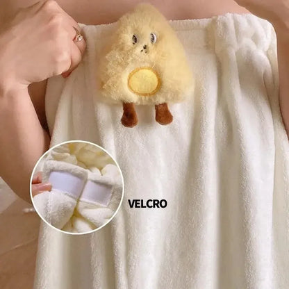 Cute Cartoon Wearable Bath Towel – Large Absorbent Quick-Dry Skirt Wrap for Women