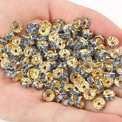 50PCS Rhinestone Spacer Beads Set – Multi-Color Crystal Rondelle Metal Beads for DIY Jewelry & Bracelet Making