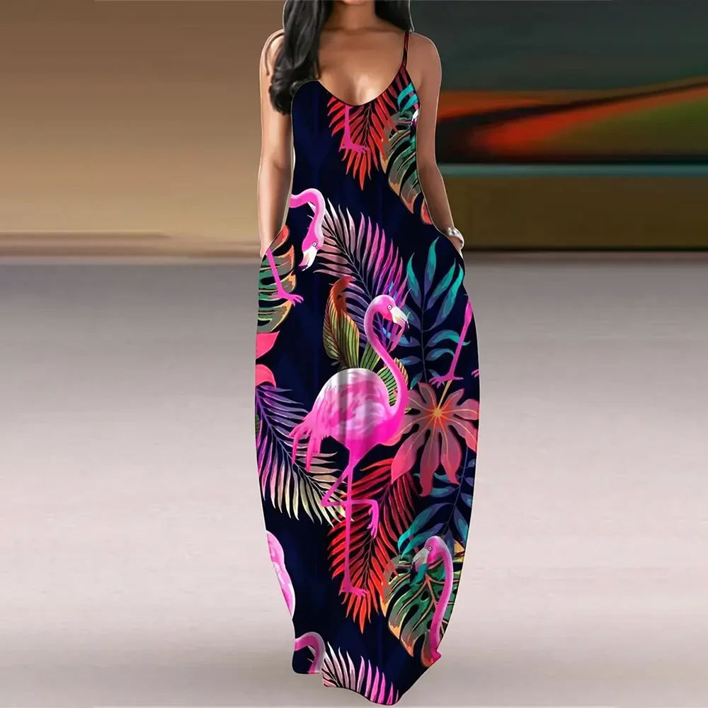 Women’s Summer 3D Butterfly Print Dress – Black & White Sleeveless Spaghetti Strap Loose Long Vest Dress, Plus Size Vintage Style