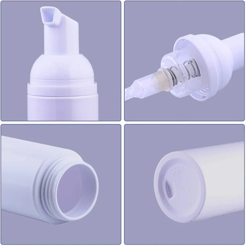 Small Foam Dispenser Pump Bottles - Mini Refillable Plastic Soap Bottles for Travel, Cleaning & Cosmetics (30/60ml)