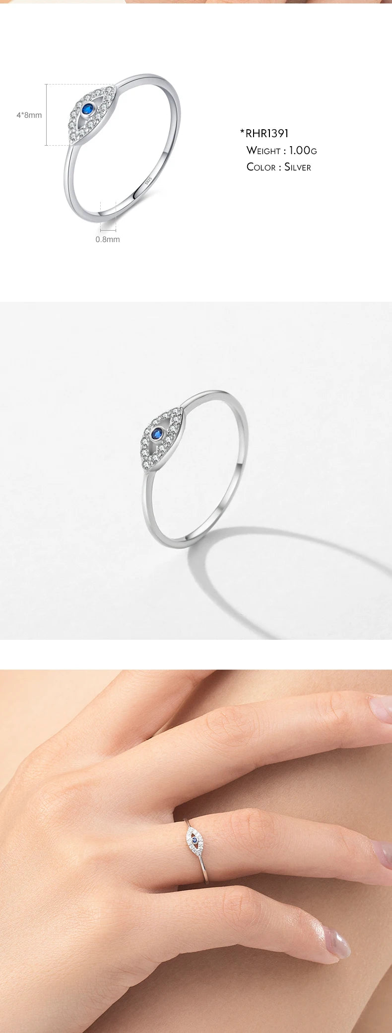 MODIAN 925 Sterling Silver Blue Ghost Eyes Ring — Sparkling Cubic Zirconia for Women