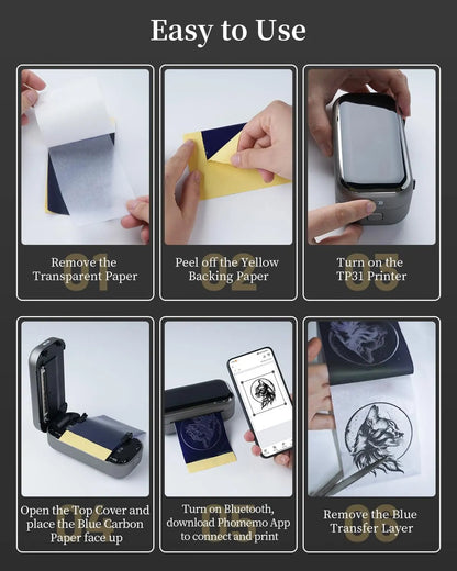 TP31 Thermal Tattoo Stencil Printer – Wireless Bluetooth Mini Portable Printer with Transfer Paper for Tattoo Artists