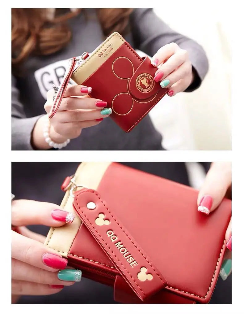 Explosion-Style Women’s Short Wallet — Korean PU Leather Cute Cartoon Zipper Purse, Multi-Card Folding Daily Pocket Wallet for Students