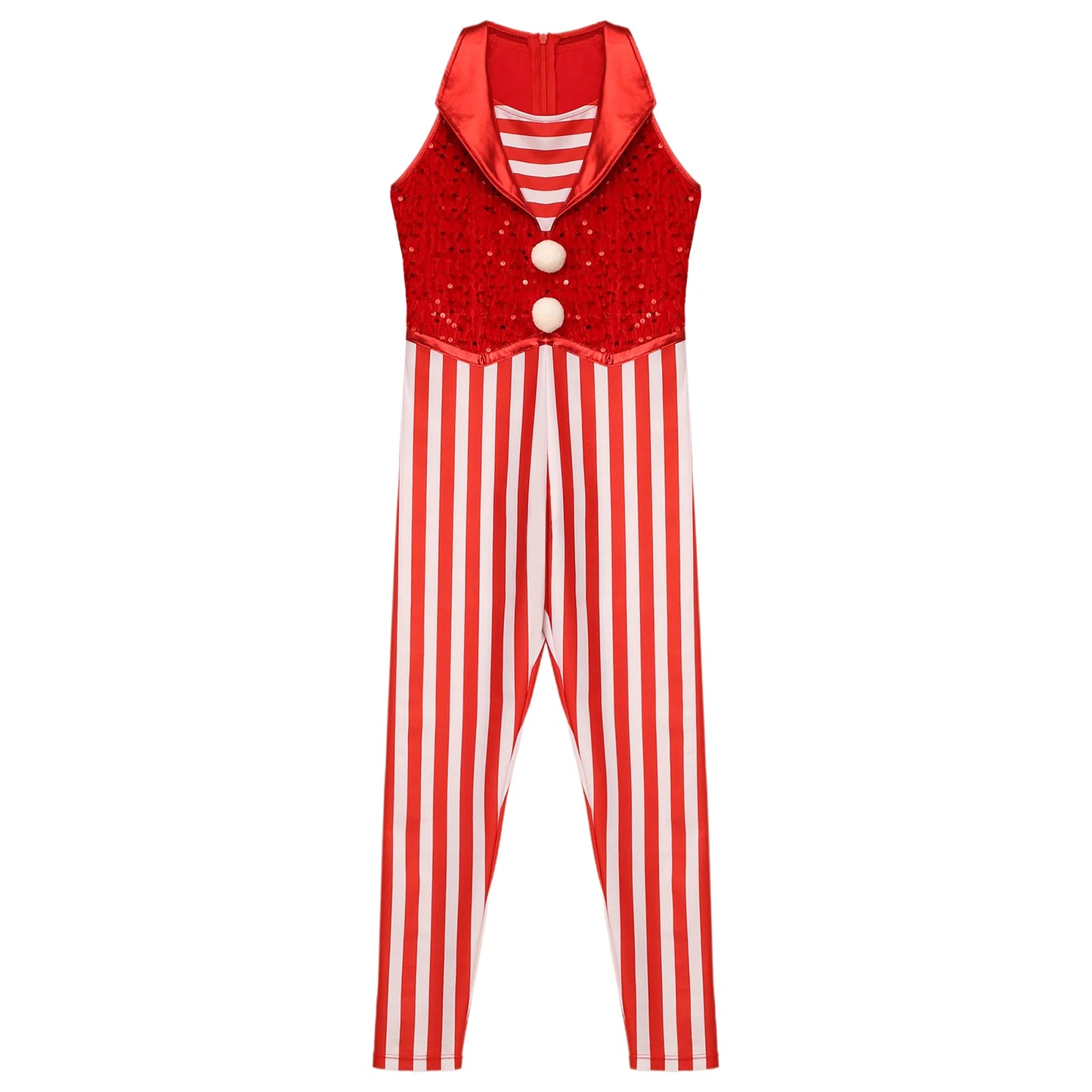 Kids Candy Cane Striped Christmas Tutu Leotard — Sequined Santa Bodysuit for Ballet & Gymnastics