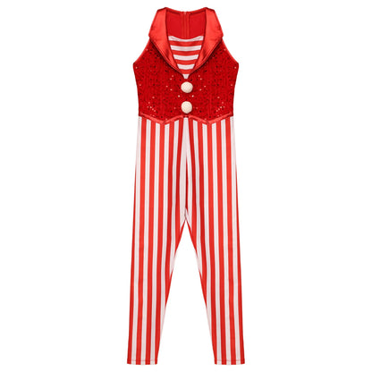 Kids Candy Cane Striped Christmas Tutu Leotard — Sequined Santa Bodysuit for Ballet & Gymnastics