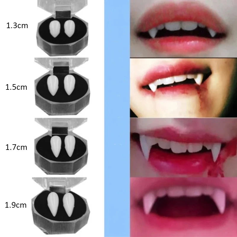 Vampire Fangs False Teeth - Halloween Costume Props with Denture Adhesive for Parties & Decor