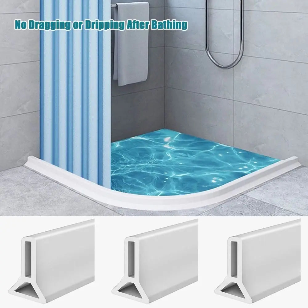 Collapsible Silicone Shower Water Barrier - Self-Adhesive Waterproof Threshold Strip for Bathroom Wet-Dry Separation