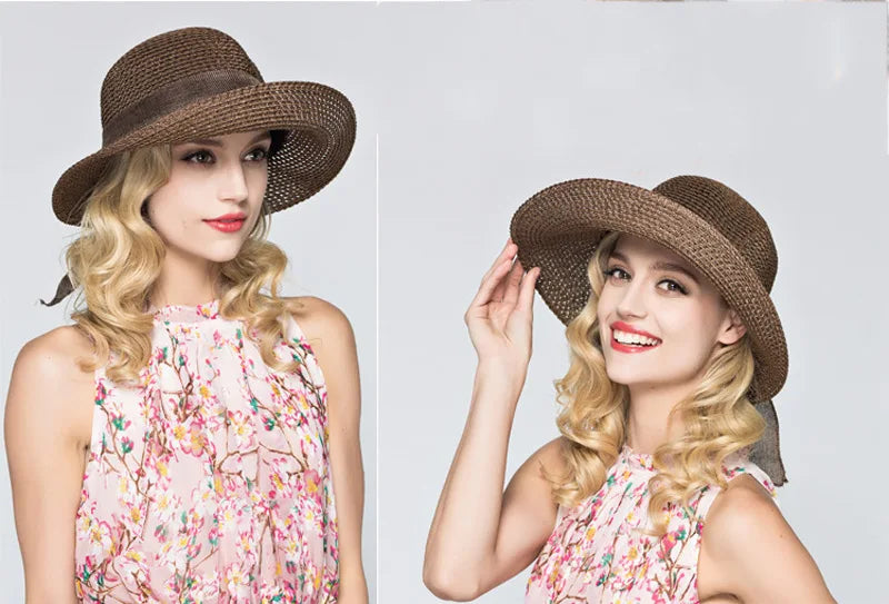 Women’s Summer Bow Ribbon Panama Hat – Beach Straw Cap Bonnet, Stylish Sun Hat for Women