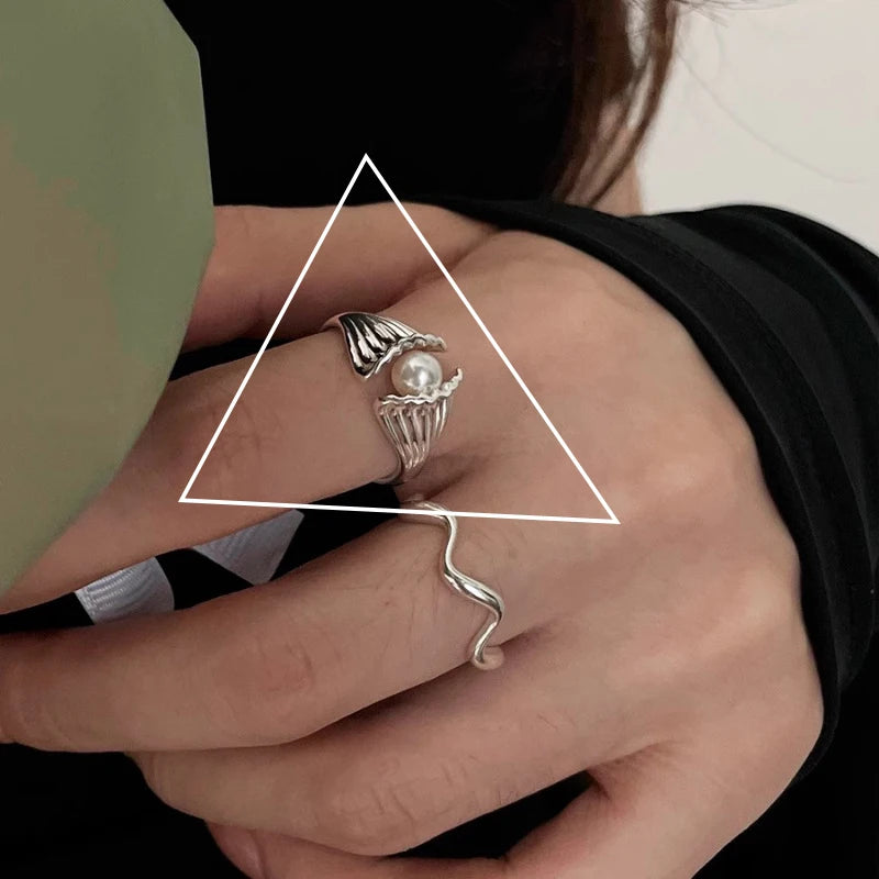 VENTFILLE 925 Sterling Silver Adjustable Ring – Vintage Hollow Line Punk Hip Hop Couple Jewelry