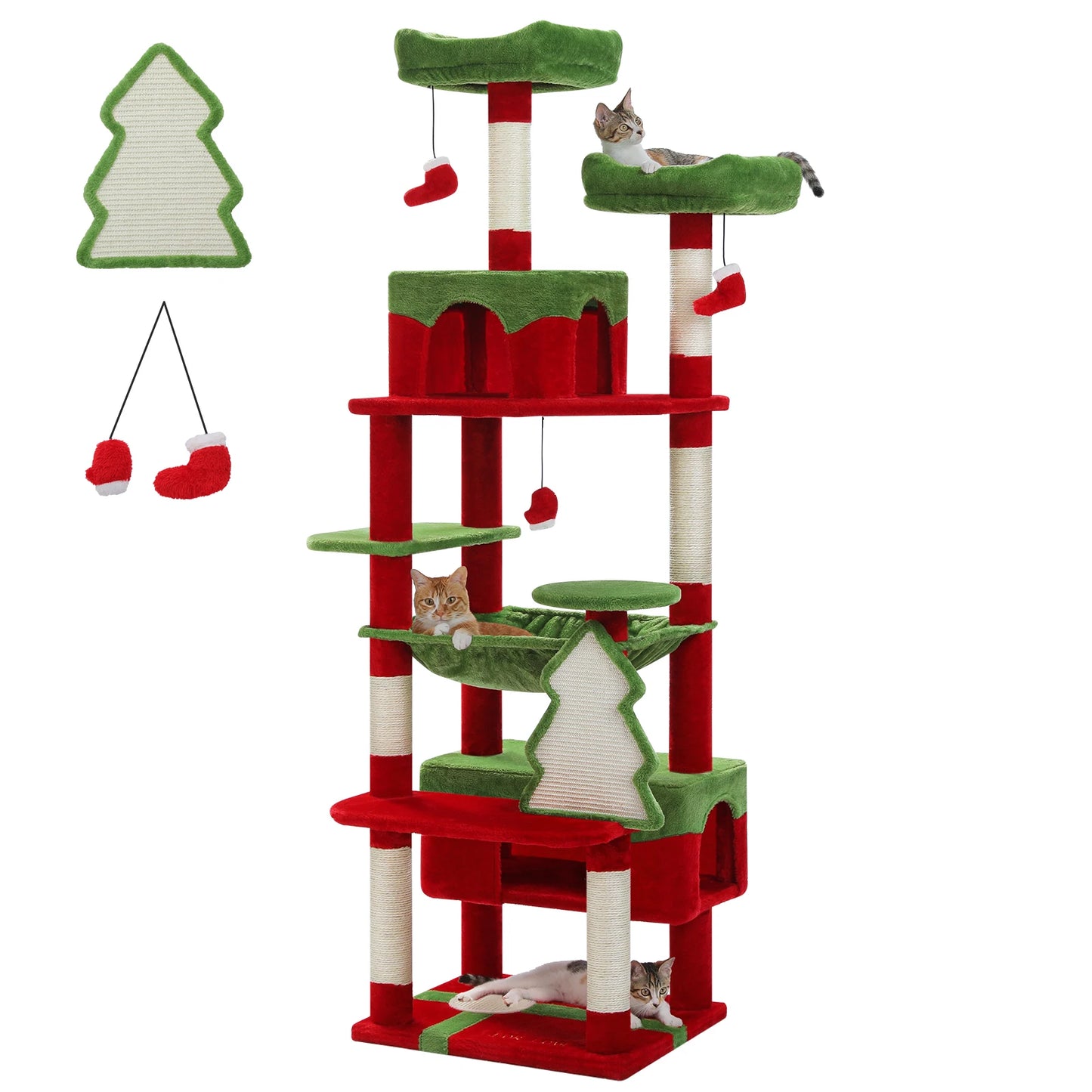 Large Indoor Cat Tree Tower with Sisal Scratching Posts, Hammock, Padded Perches & Condos – Cat Toys and Activity Center